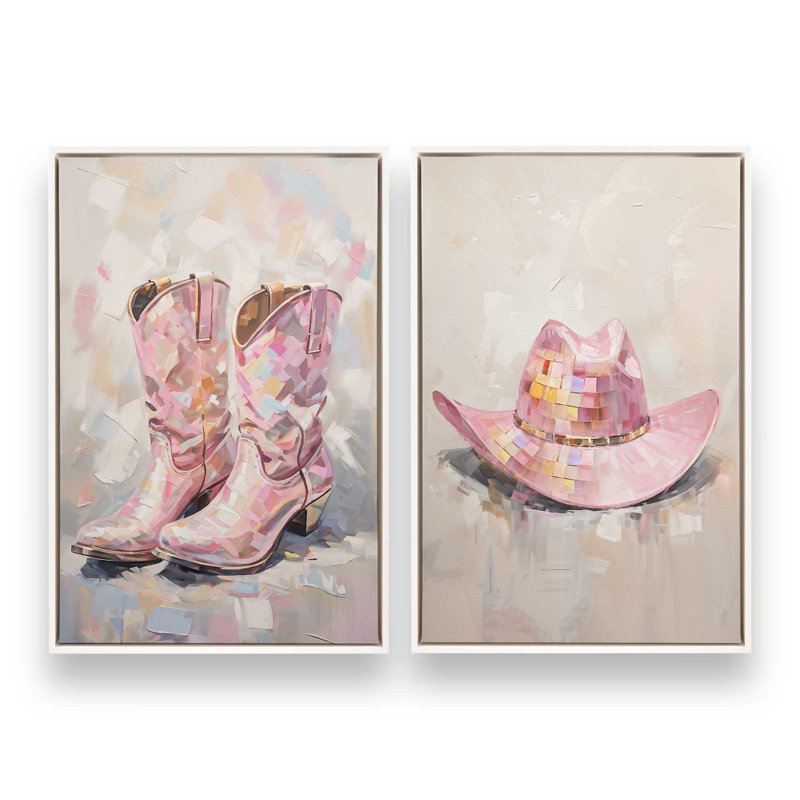 «Cowboy Essentials» en rose, ensemble de 2, H 19 po x l 26 po, Cadre flottant blanc opaque