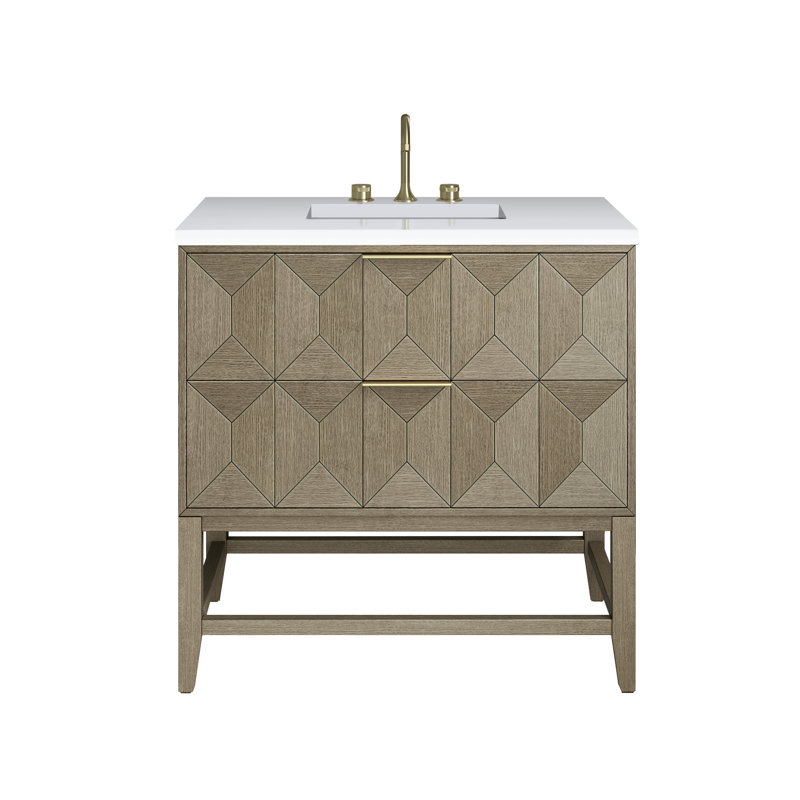 Emmeline 36'' W Single Vanity, White Zeus, 8" Widespread, Pebble Oak