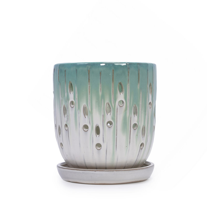 Ensemble de pots à fleurs en céramique faits à la main dégradé vert et blanc (7,48 po x 5,51 po et 8,07 po x 6,1 po)