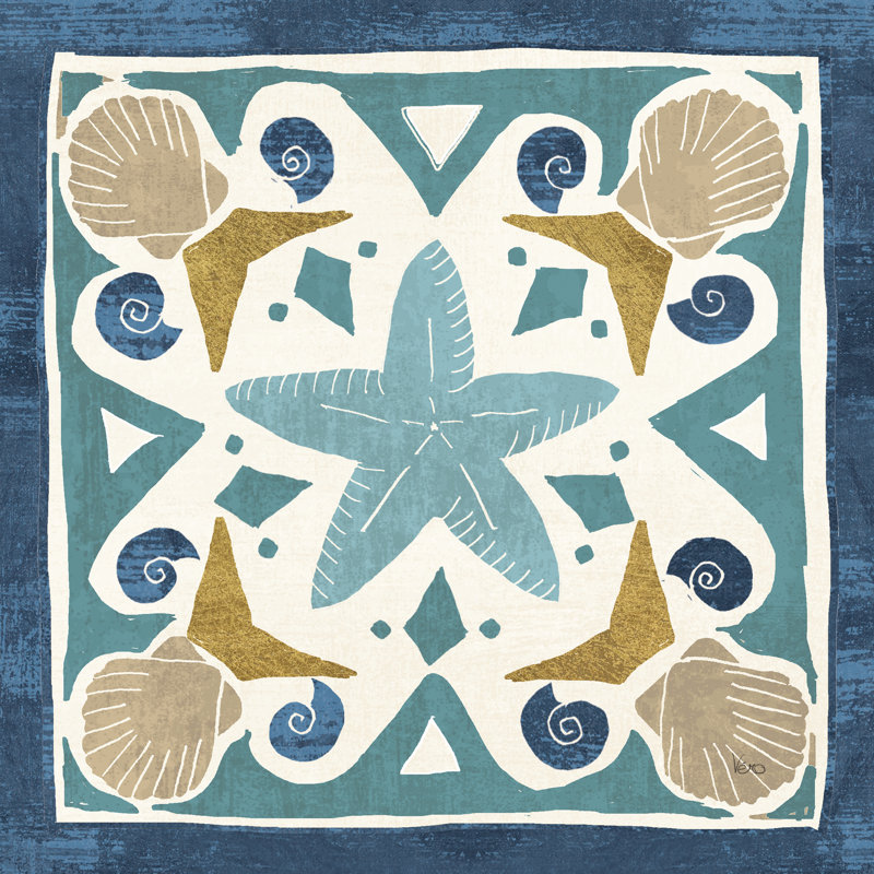 «Undersea Blue Tile III» par Véronique Charron, impression sur toile tendue, H 36 po x l 36 po, Toile tendue, Non