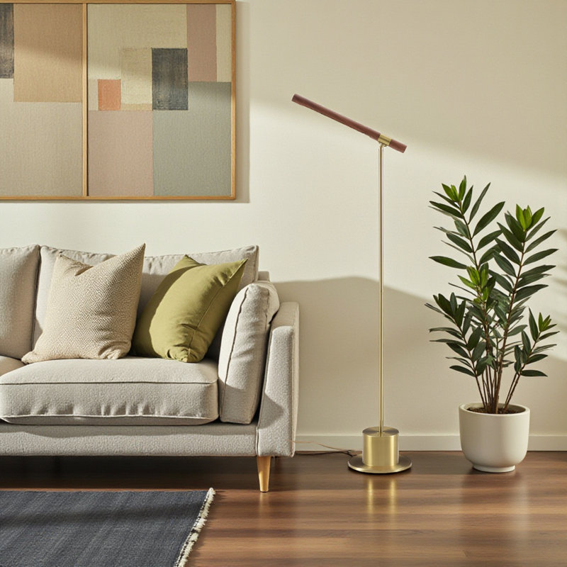 Theo 65"H Contemporary Style In Brass Metal Wood Shade Floor Lamp