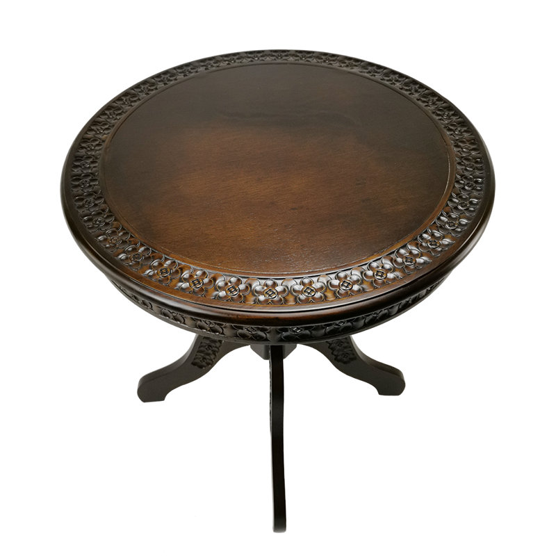 Table ronde florale sculptée, Brun foncé