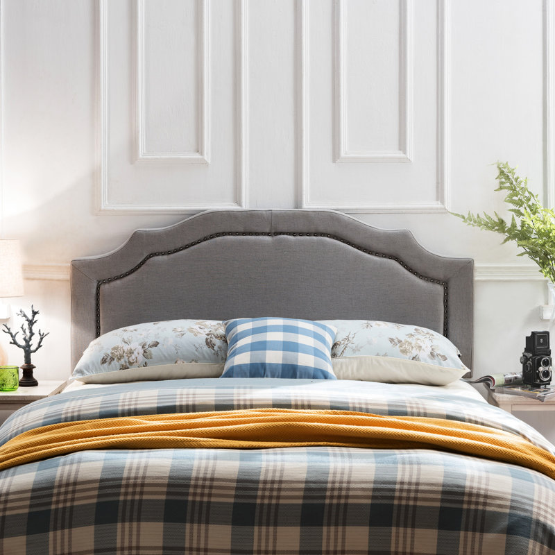 Headboard - Grey, Fabric Covered, Iron, Adjustable For Full And Queen Beds, 52.5" H X 62.68" W 3" D & High Wide Deep