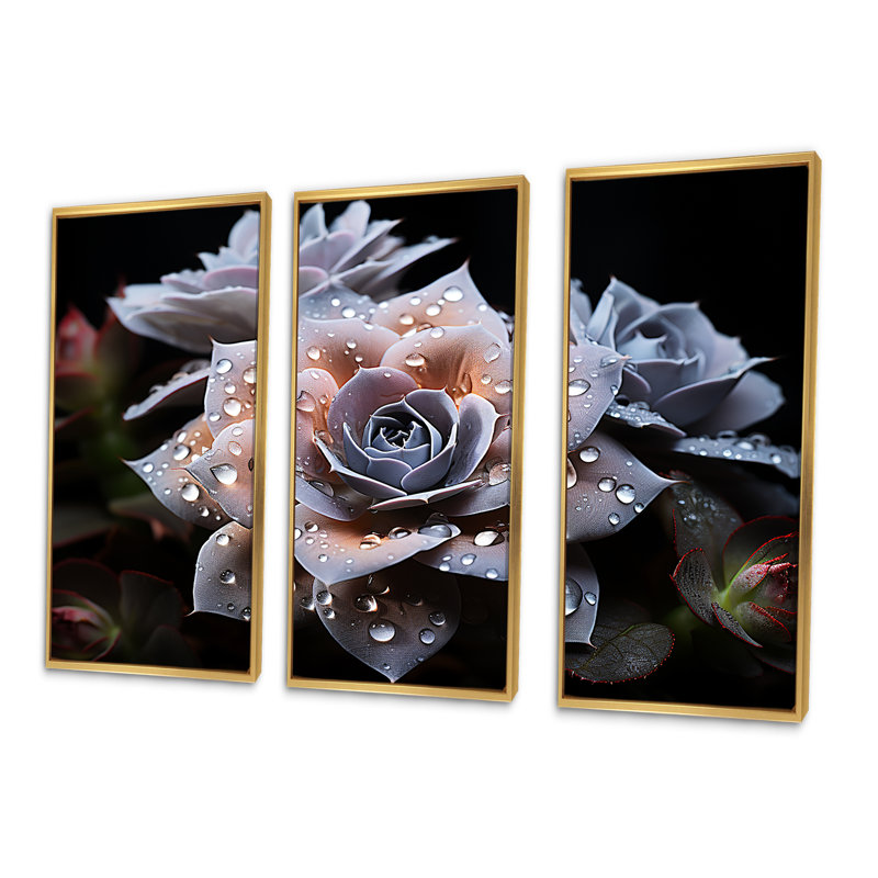 «Blue Succulent Bloom», ensemble d'art sur toile, Cadre flottant doré, H 40 po x l 60 po x P 1 po
