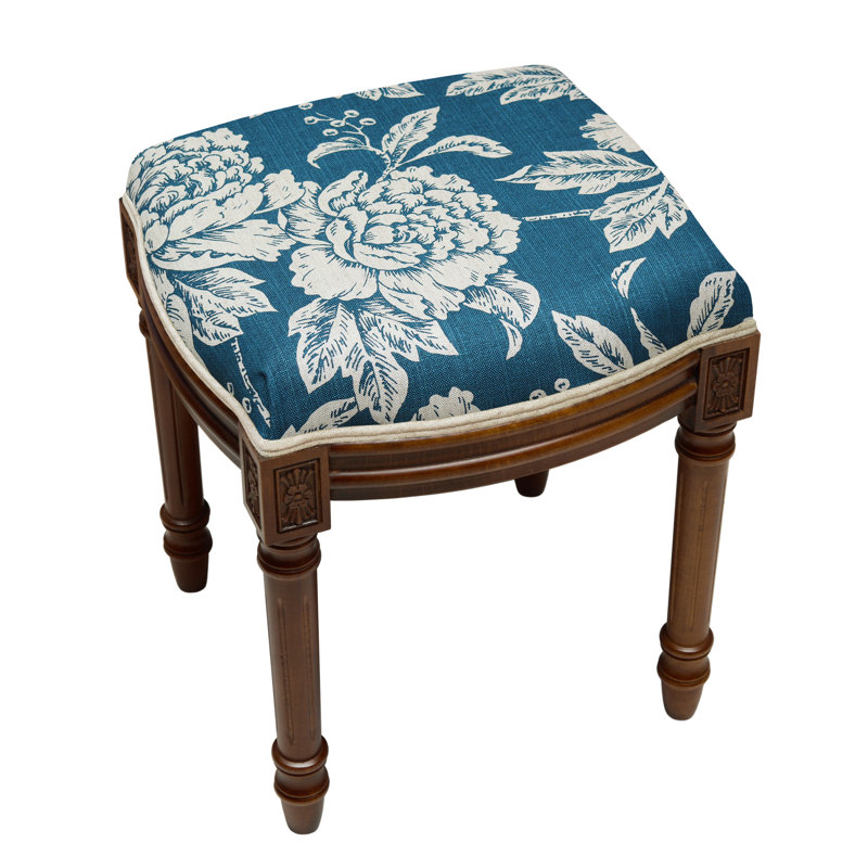 Tabouret de coiffeuse Camic, Noyer, Bleu marine