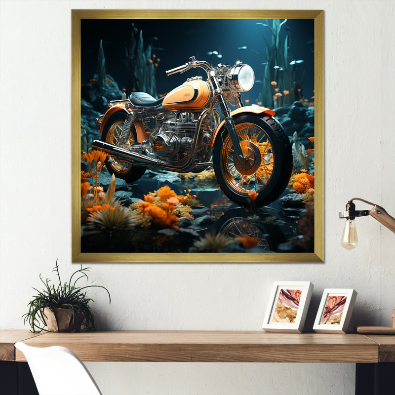 «Rustic Motocyle Bike Memory» sur toile, H 24 po x l 24 po, Black Picture Framed