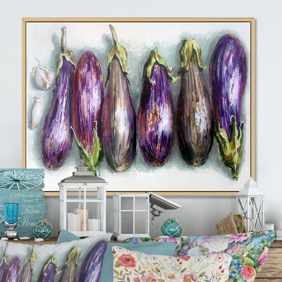 «Eggplants Kitchen Art», reproduction sur toile flottante