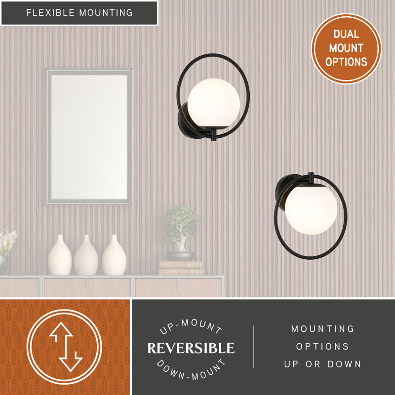 Applique murale 1 lumière moderne en verre blanc moyen Chabon, Noir mat