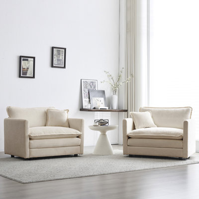 Fauteuil haut en chenille 2, revêtement beige, fabrication en bois, siège rembourré pour le fauteuil de salon Comfort 2, structure solide, rembourré confortable avec coussin