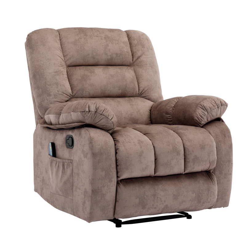 36" Wide Soft Modern Short Plush Manual Massage Heat Recliner with Metal & Plywood Frame, Camel