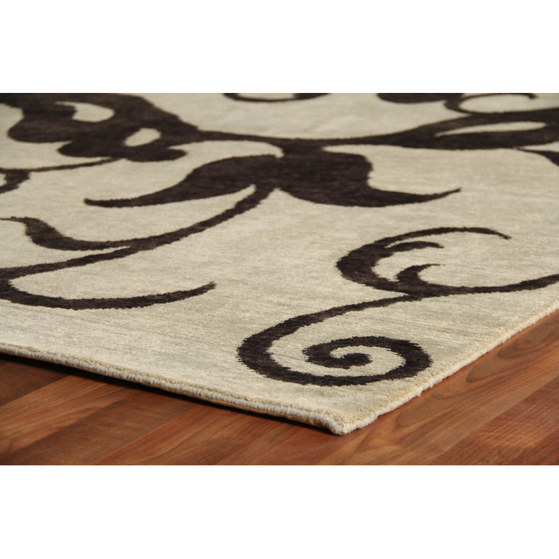 Metropolitan Wool Floral Area Rug in Taupe/Black, Rectangle 9' x 10'