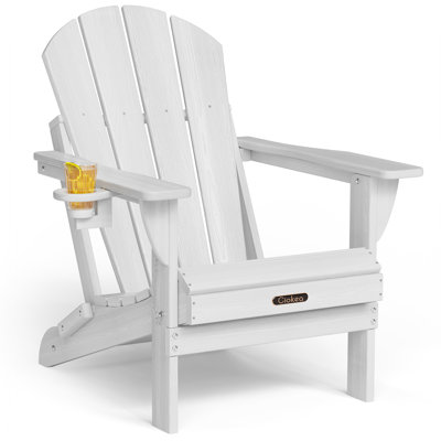 Besteiro Adirondack HDPE Foldable Chair Wood Texture  With Cup Holder