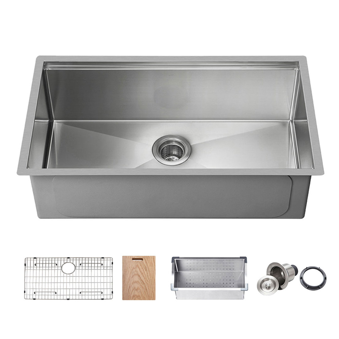 KIBI 33'' W Single Bowl Stainless Steel Undermount Kitchen Sink KIBI