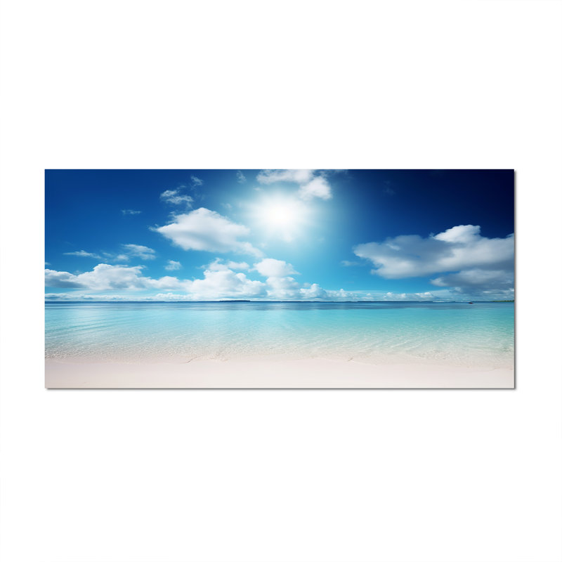 Sable et bleu mer des Caraïbes II - art mural de plage côtière pour le salon, 28" H x 60" W, Toile tendue