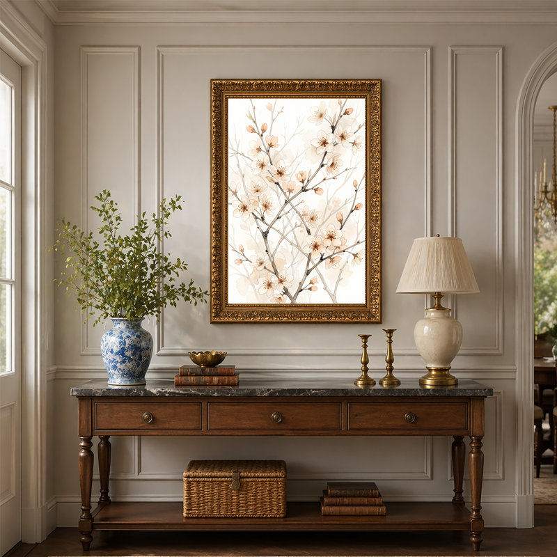 Art sur toile, branches de cerisier rose, H 30 po x l 20 po