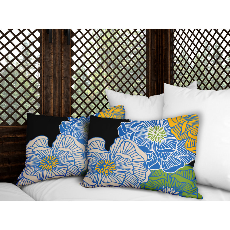 Polyester/Polyester Blend Lumbar Rectangular Indoor/Outdoor Pillow Cover & Insert, Blue