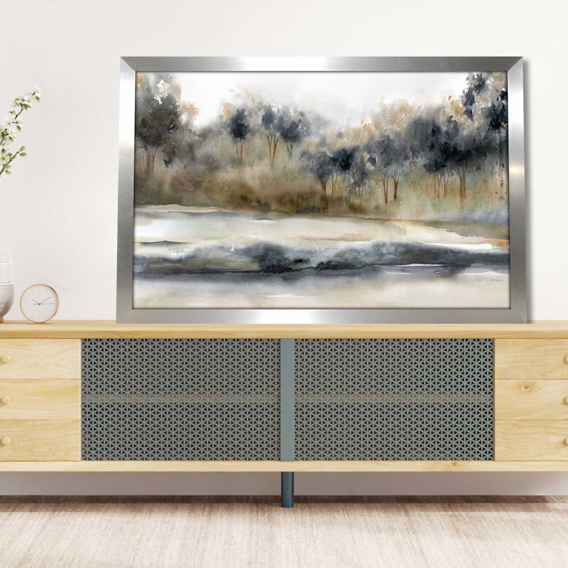 Silent River - Peinture, L 27,5 po x H 21,5 po, Encadrement argenté