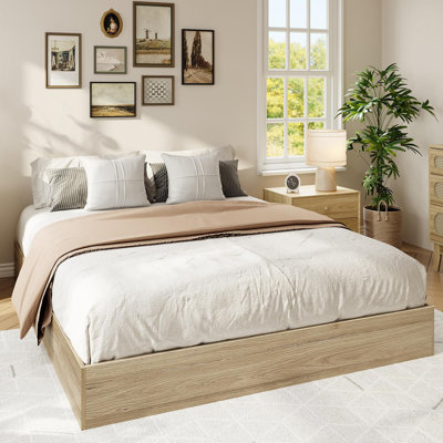 Full Size Platform Bed Frame Without Headboard, Wood Slat Support