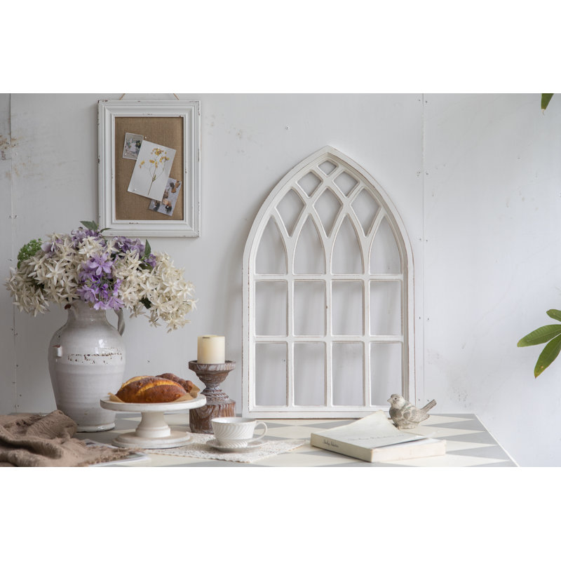 Rustic Arched Window Frame 20 X 32 Inch,  Hanging Distressed White Window Pane Wall Decor