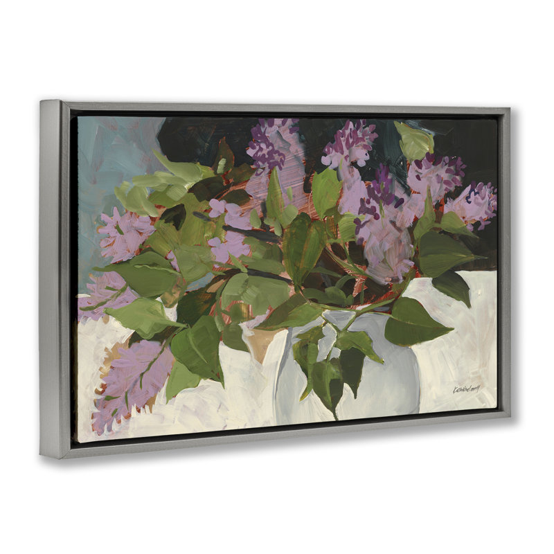 Cadre flottant June Lilacs Bouquet, design par Katherine Lovell, H 17 po x l 25 po, Cadre flottant gris lustré