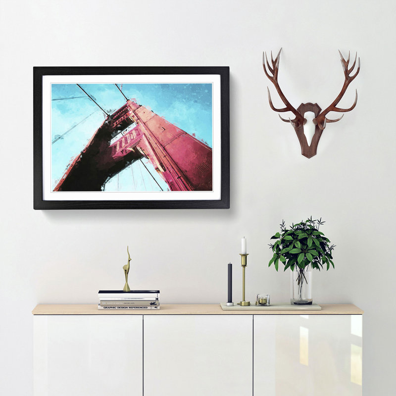 View of the Golden Gate Bridge in San Francisco - Picture Frame Graphic Art Print, 50cm H x 76cm W x 2cm D, Black