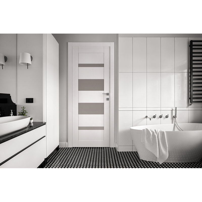 Snow White Frosted Glass and Wood Composite Interior Door Slab