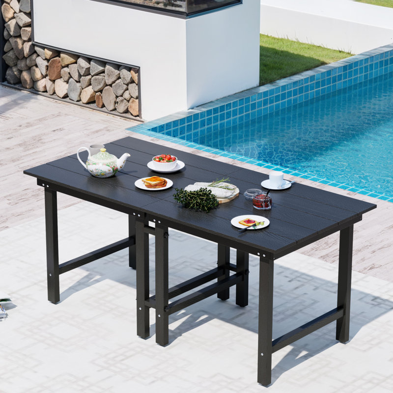 Bensley 70''L x 32''W Separable Patio Dining Table HDPE, Black
