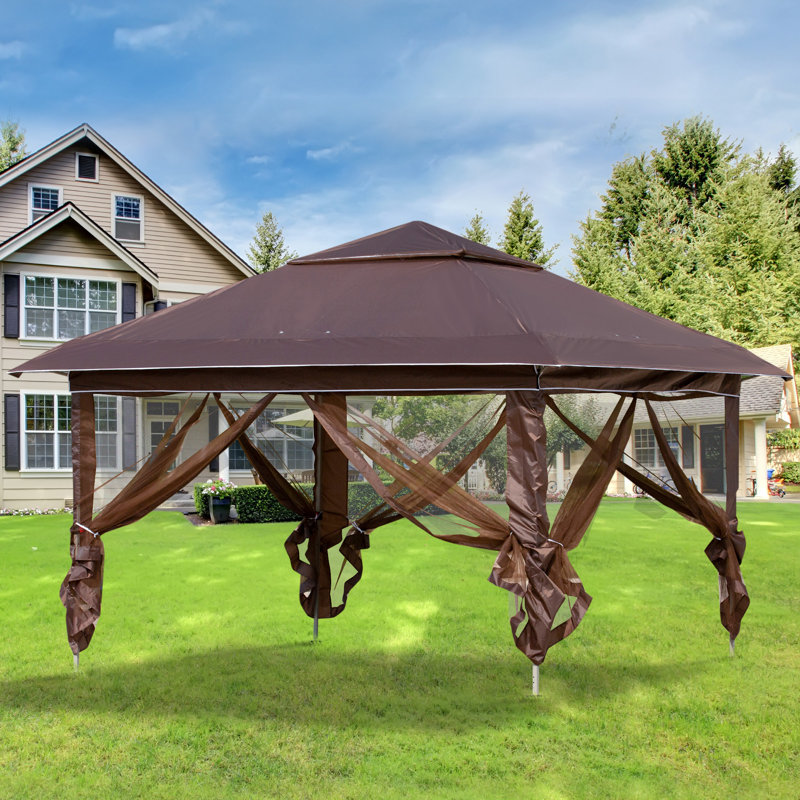 Outsunny Pop Up Canopy Tent with Netting and Carry Bag, Instant Sun Shelter, Dark Brown