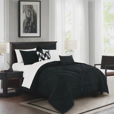 Red & Black Floral Quilted 9-Piece Comforter Set – Modern Elegant Bedding , Queen