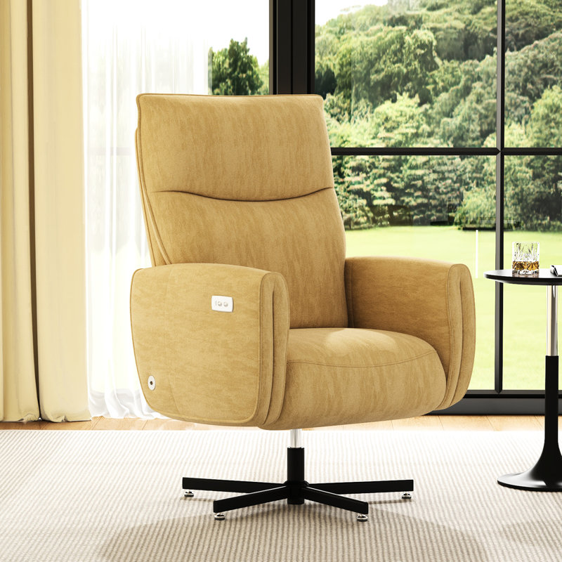 Fauteuil électrique inclinable électrique pivotant à 360 ° avec charge de type C, rembourré de velours pour le bureau personnel et le salon, jaune, fauteuil inclinable d'assemblage sans effort, installation rapide