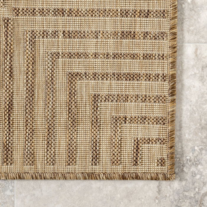 Gracie Oaks Alegre Bordered Power Loomed Tan Indoor/Outdoor Rug ...