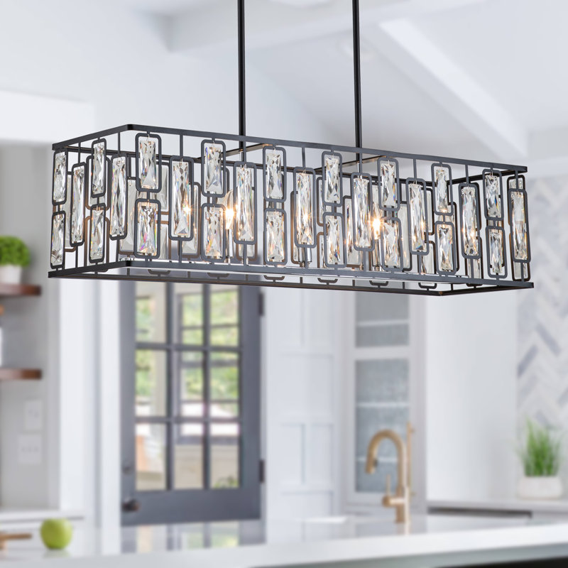 Luminaire suspendu pour îlot de cuisine à 5 lumières en cristal à intensité réglable de 35,5 po Noir