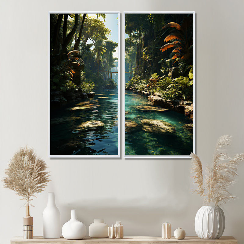 Dominicain Tropical Oasis II - ensemble d'art mural sur toile vert 2, 20" H x 24" W, Impression encadrée flottante, White
