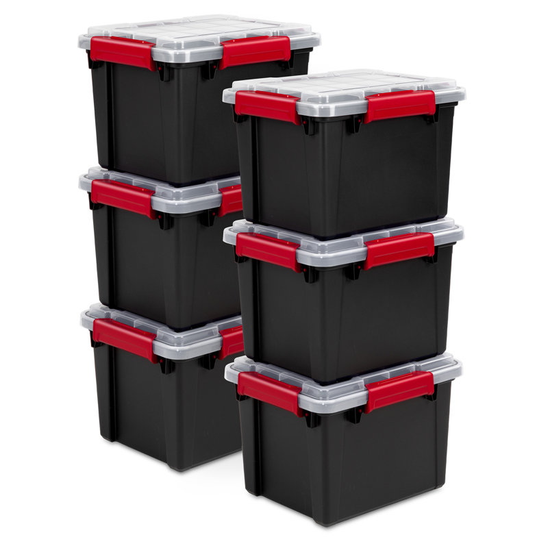 Sterilite 5 Gal Gasket Box, Stackable Storage Container with Lid, Black, 18 Pack, 5 Gallons, 18 Packs
