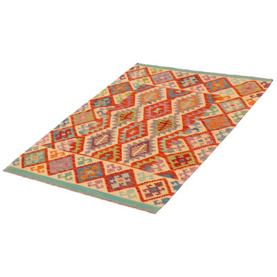 Tapis unique en laine crème / rouge 4 pi 2 po x 5 pi 10 po Johari