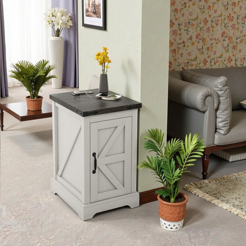 Table de bout de ferme avec station de charge, ports USB et armoire de rangement l 14,2 po x P 17,3 po x H 25,2 po