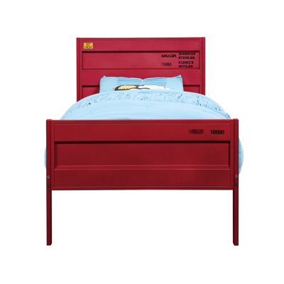 Lit double style Red Cargo, construction en métal avec panneaux encastrés, verrouillage de longueur, 21 lattes, support de charge de 330 lb, profondeur de 56 po, largeur de 79 po, structure de finition à 44 po de hauteur, conception à profil bas, sans sommier