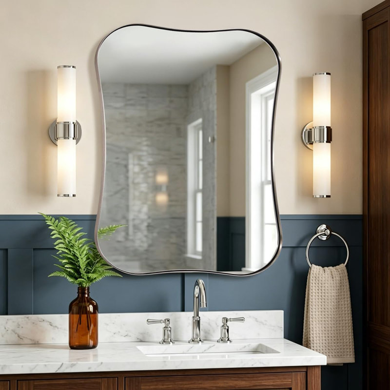 Miroir de salle de bain Contemporary Cadre en acier inoxydable, 30 po x 24 po, Nickel brossé