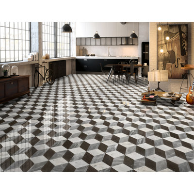 Hexagon Natural Stone - White Black Grey, 5.7 Inch Side, Suitable For Living Room And Bathroom Floor Wall Polished Marble Tile Gray Black, 0.69 In Height, Enhances Interior