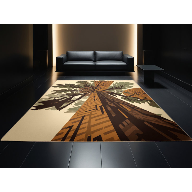 Tapis géométrique en cèdre brun et beige en cèdre Mission / Shaker lavable à la machine, 6 X 9