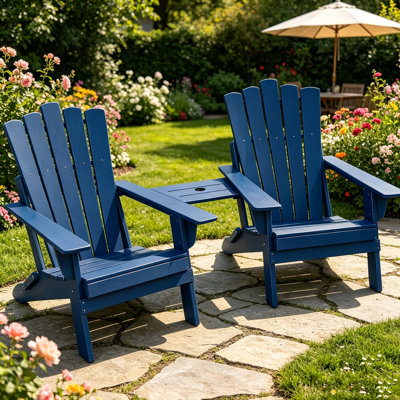 Set Of 2 Folding-Adirondack-Chairs With Connecting Tray