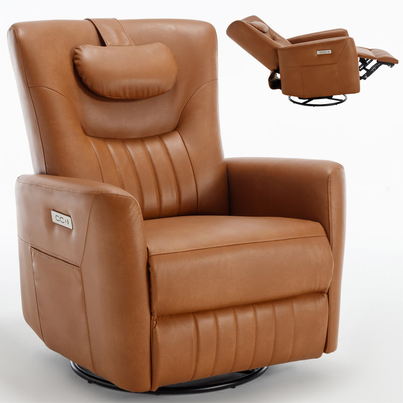 Fauteuil inclinable électrique pivotant et berçant Leatheraire avec coussin lombaire et de soutien du cou, mécanisme de mouvement robuste avec ports USB et Type-C