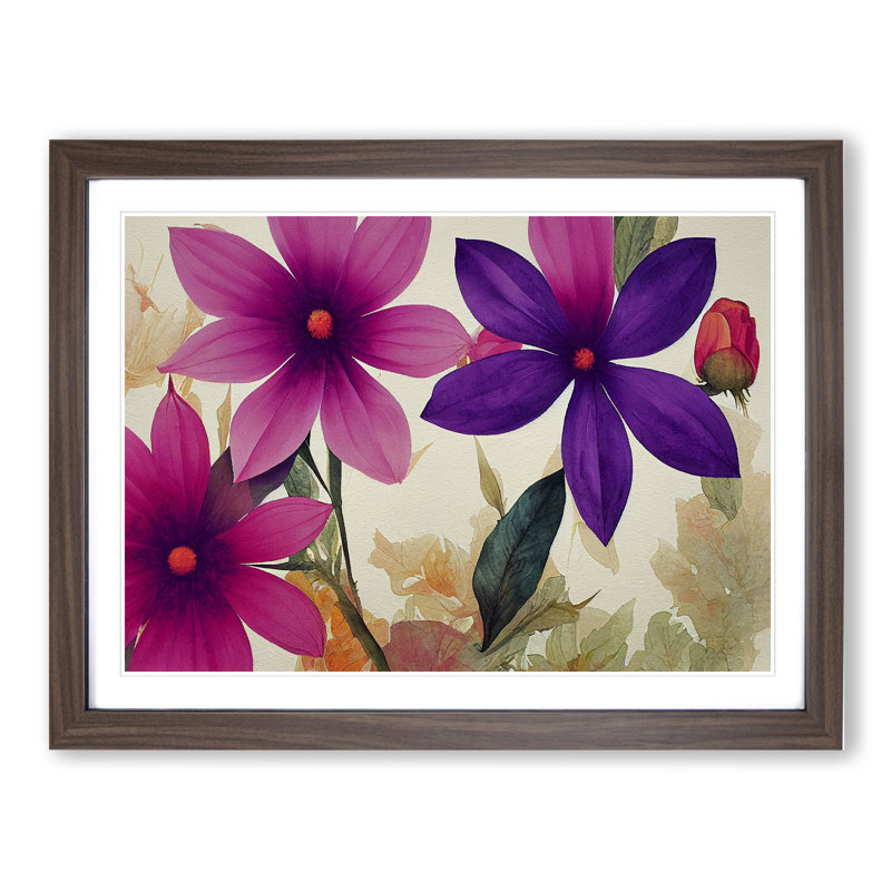 Epic Watercolour Flowers - Framed Print, 25cm H x 34cm W x 2cm D, Walnut