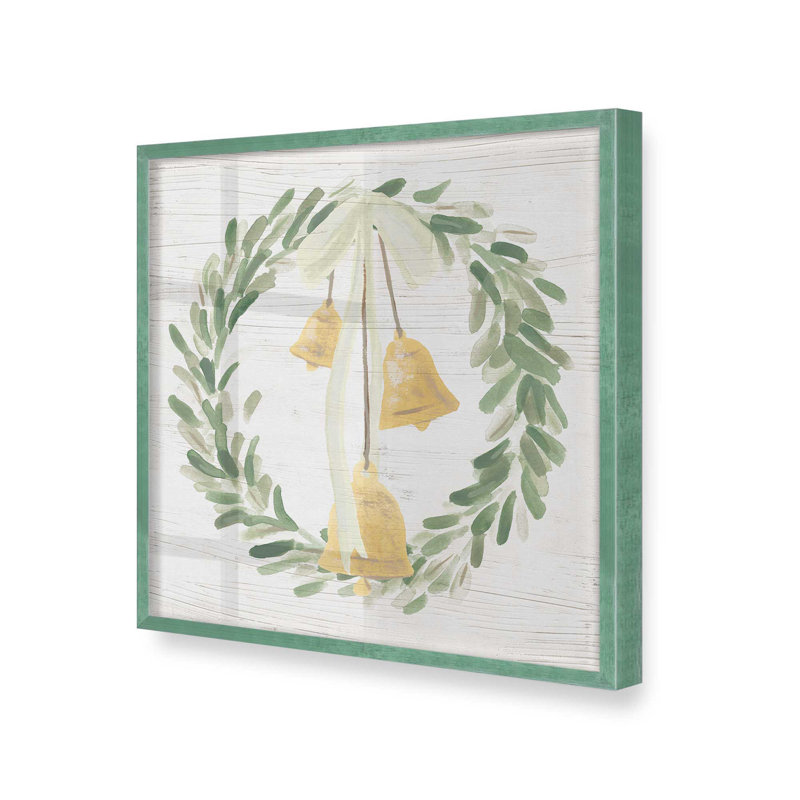 «Holiday Bells Wreath I», impression, H 13,5 po x l 13,5 po, Lemon Grass Single Picture Framed, Solid Wood