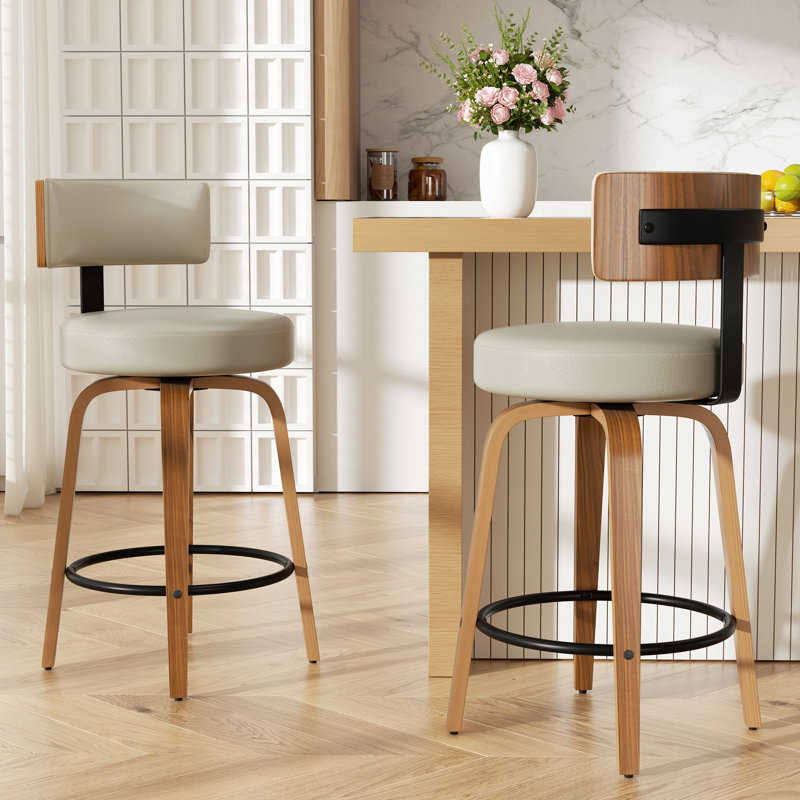 Chic Swivel Leather Upholstered Bar Stool For Ultimate Comfort And Style, Earth, 4