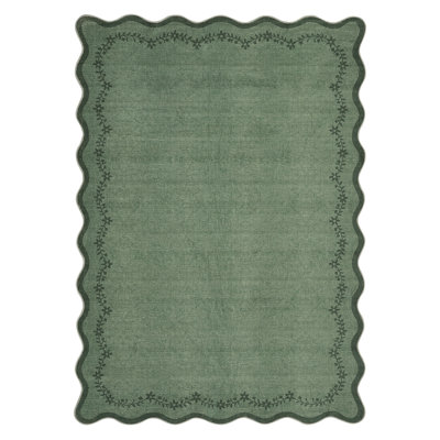 Scalloped Area Rugs for Living Room Washable Non Slip Bedroom Nursery Rugs Floral Farmhouse for Dining Room