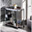 Modern Synthetic Wood And Metal Serving Cart, Electroplating, 2 Open Compartments, Wine Bottle Stand Stemware Hanging Shelf Cart With Rack