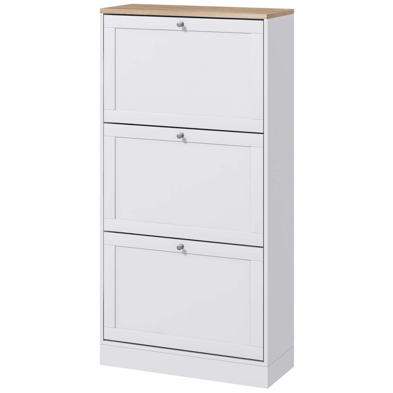 18 Pair Flip Down Shoe Storage, White/Brown