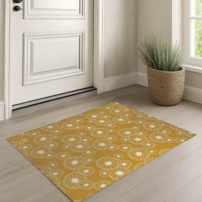 Tapis d'entrée intérieur ultra mince, léger et antidérapant à motif de roue à rayons