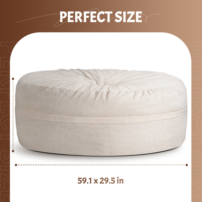 Midnight Gayle Bean Bag – Spacious Seating With A Luxe Finish, 29.5" H x 59.1" W x 59.1" D , Beige Velvet